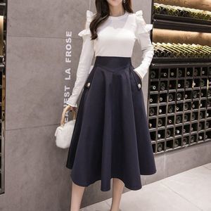 Ocean?Blue Flared High Waist A Line Midi Skirt | Women Office School Skirt
